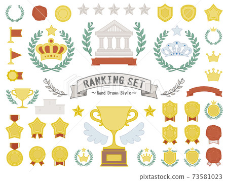 Ranking material set. Colorful felt-tip pen style hand-drawn illustrations 73581023