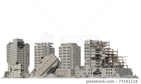 Ruined buildings isolated on white 3d illustration 73581118