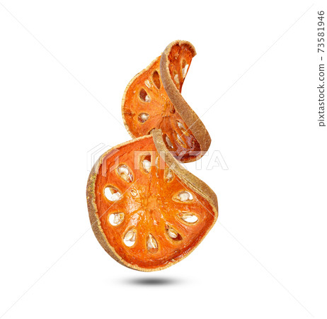Dry Bael Fruit tea (Aegle marmelos) isolated on white background 73581946