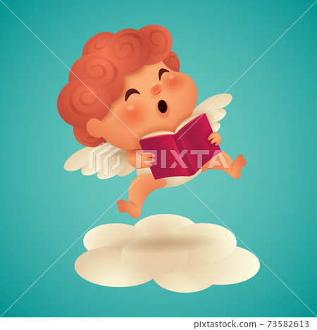 Cute little cupid reading a book floating on cloud. Isolated. Cute little cupid reading a book floating on cloud. Isolated. 73582613