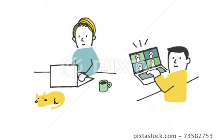 Illustration of a man who works remotely with a smile Illustration of a man who works remotely with a smile 73582753