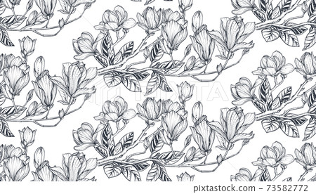 Vector floral seamless pattern of magnolia branches. Romantic elegant endless background Vector floral seamless pattern of magnolia branches. Romantic elegant endless background 73582772