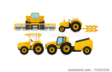 Agricultural Machinery with Farm Truck Used in Harvesting Vector Set 73583520