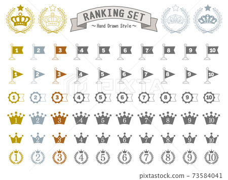 A felt-tip pen style hand-painted ranking material set. Painted flags, medals, crowns and laurel wreaths A felt-tip pen style hand-painted ranking material set. Painted flags, medals, crowns and laurel wreaths 73584041