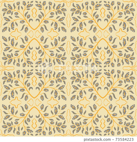 Grey yellow floral damask pattern 73584223