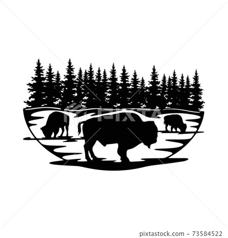 Buffalo, family of bison, herd of bison - Wildlife Stencils - forest Silhouettes vector Buffalo, family of bison, herd of bison - Wildlife Stencils - forest Silhouettes vector 73584522