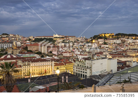 Lisbon City Skyline as viewed from Neighbourhood Across Bairro Alto - Lisbon, Portugal 73585395