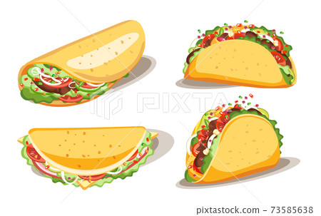 Taco and burrito, Fast food with sauce, Mexican... - Stock Illustration  [73585638] - PIXTA