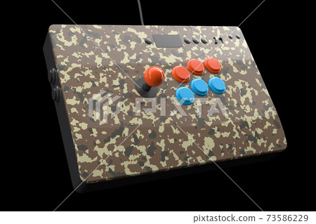 Vintage arcade game machine with colorful controllers isolated on black Vintage arcade game machine with colorful controllers isolated on black 73586229