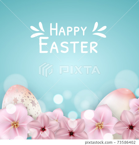 Easter poster template with 3d realistic Easter eggs. Template for advertising, poster, flyer, greeting card. Vector Illustration EPS10 Easter poster template with 3d realistic Easter eggs. Template for advertising, poster, flyer, greeting card. Vector Illustration EPS10 73586402