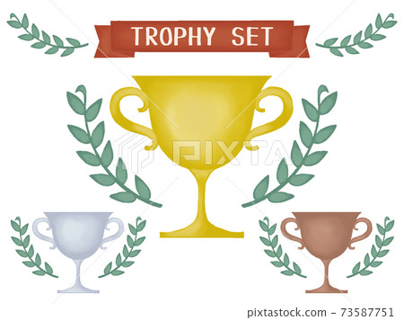 A gentle color watercolor trophy set. With laurel A gentle color watercolor trophy set. With laurel 73587751
