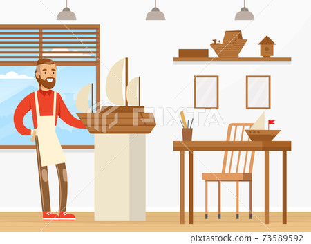 Young Man Engaged in Ship Modelling Vector Illustration Young Man Engaged in Ship Modelling Vector Illustration 73589592