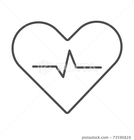Heartbeat thin line icon, Cardiology concept, Cardiogram sign on white background, heart with heartbeat pulse icon in outline style for mobile concept and web design. Vector graphics. 73590828