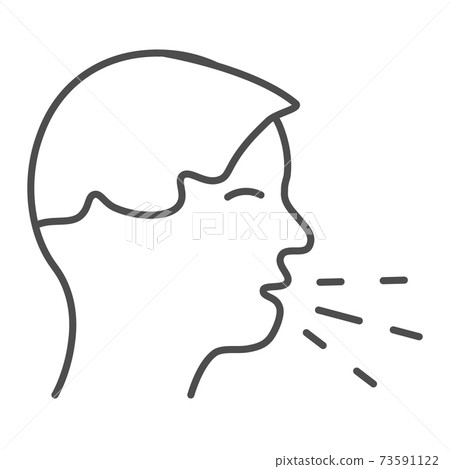 Cough thin line icon, coronavirus epidemic concept, Sick man coughing sign on white background, flu or covid-19 symptom icon in outline style for mobile concept and web design. Vector graphics. Cough thin line icon, coronavirus epidemic concept, Sick man coughing sign on white background, flu or covid-19 symptom icon in outline style for mobile concept and web design. Vector graphics. 73591122