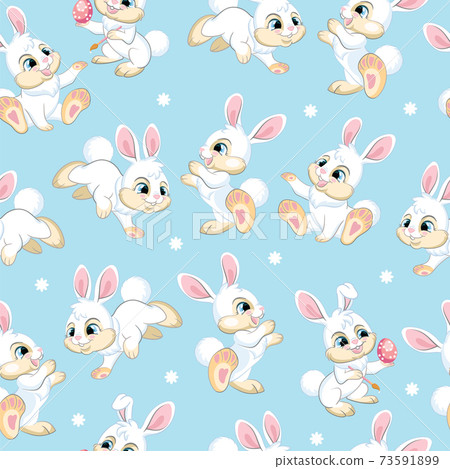 Seamless vector pattern white bunnies on blue... - Stock Illustration ...