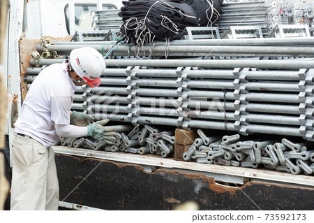 Craftsman dismantling the scaffolding Craftsman dismantling the scaffolding 73592173