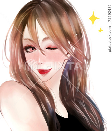 Woman with long hair winking 73592483