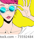 Woman wearing blue sunglasses 73592484