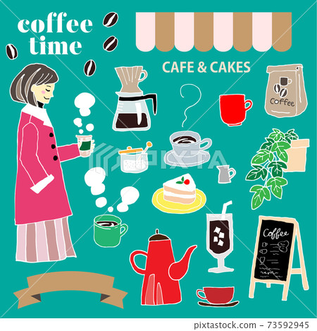 咖啡和咖啡廳的插圖素材 73592945