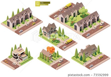 Vector isometric buildings, suburban houses - Stock Illustration ...