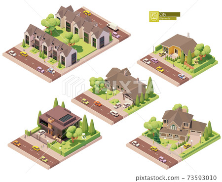 Vector isometric buildings, suburban houses Vector isometric buildings, suburban houses 73593010