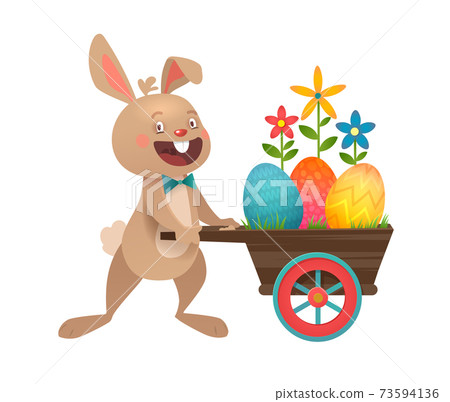 Happy Easter greeting card with eggs and Bunny. Happy Easter greeting card with eggs and Bunny. 73594136