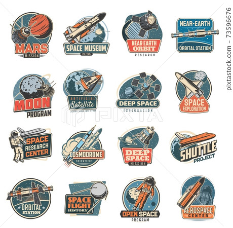 Space vector retro icons universe research set 73596676