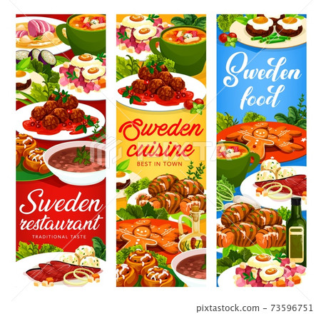 Sweden food vector Swedish cuisine banners set 73596751