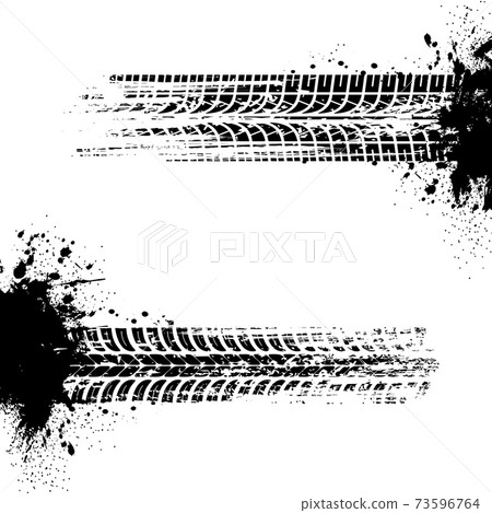Car tires print, auto wheel grungy treads vector 73596764