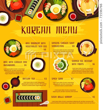 Korean cuisine vector menu template meals of Korea 73596766