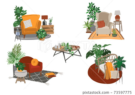 Set of five hand drawn interior compositioons Set of five hand drawn interior compositioons 73597775