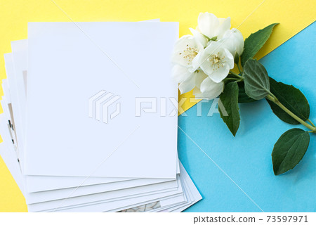 printed photos, frame cards, on a turquoise 73597971