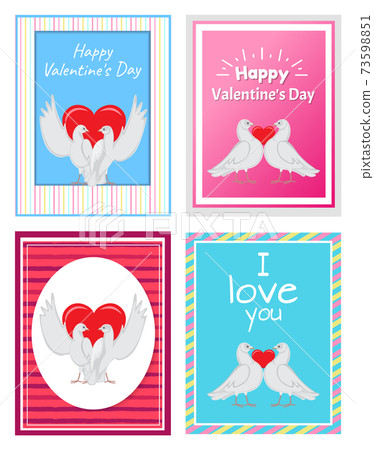 White Doves Couples with Heart Illustrations Set White Doves Couples with Heart Illustrations Set 73598851