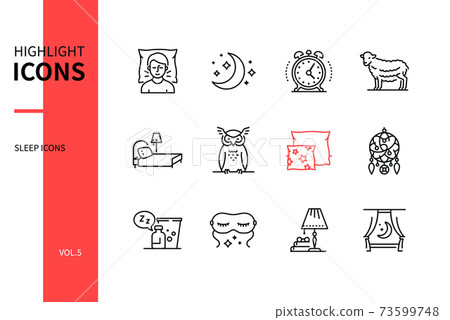 Healthy sleeping - line design style icons set Healthy sleeping - line design style icons set 73599748