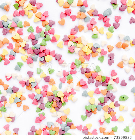Valentine's Day composition. Flat lay, top view of multicolored, colorful hearts texture. Love concept. Valentine's Day composition. Flat lay, top view of multicolored, colorful hearts texture. Love concept. 73599883
