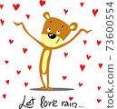 Cute Valentive Design with Bear and Raining Hearts - Let Love Rain 73600554