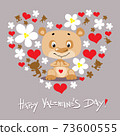 Happy valentines Day Design with Cute Bear, Heart and Flower - Flat Design 73600555