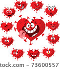 Coronavirus Heart Cartoon Vector Illustration with Many Facial Expressions - Valentines Day Stickers 73600557