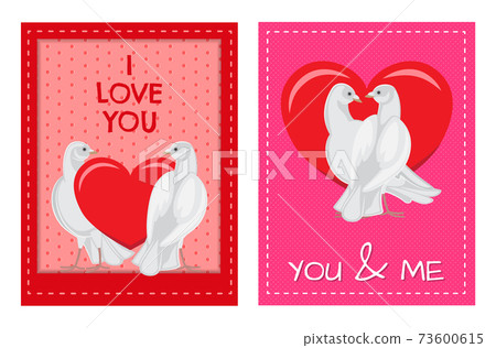White Doves Couples with Heart Illustrations Set White Doves Couples with Heart Illustrations Set 73600615