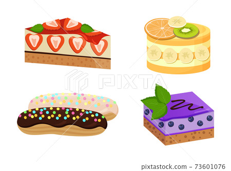 Set of Cute Cakes Isolated on White Background Set of Cute Cakes Isolated on White Background 73601076
