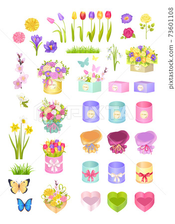 Boxes and Flowers, Collection Vector Illustration Boxes and Flowers, Collection Vector Illustration 73601108