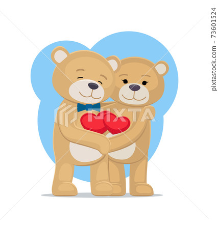 Bears Lovers Hold Hearts in Hands, Male and Female Bears Lovers Hold Hearts in Hands, Male and Female 73601524