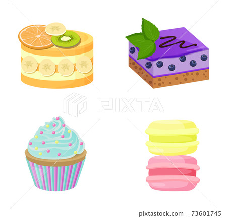 Set of Cute Cakes Isolated on White Background 73601745