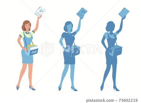 Young woman with promotional materials in hand. Young woman with promotional materials in hand. 73602219