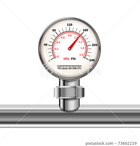Bright realistic manometer with glossy chrome pipe in white Bright realistic manometer with glossy chrome pipe in white 73602229