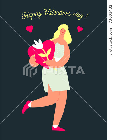 Valentines Day graphics, a young girl holding a big heart. 73603432