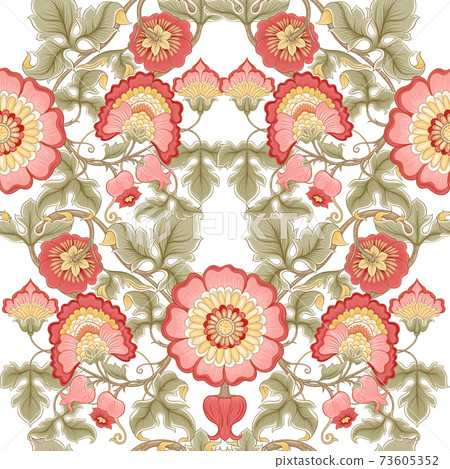 Fantasy flowers in retro, vintage, jacobean embroidery style. Fantasy flowers in retro, vintage, jacobean embroidery style. 73605352