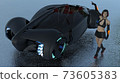 3D illustration. Fantasies. Girl and flying car 002 73605383
