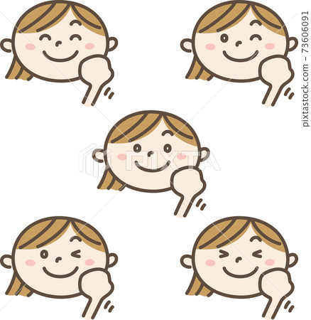 Illustration of a smiling woman doing a guts pose 73606091