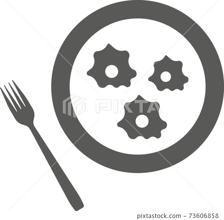 Scrambled eggs and fork on a white background. Scrambled eggs and fork on a white background. 73606858